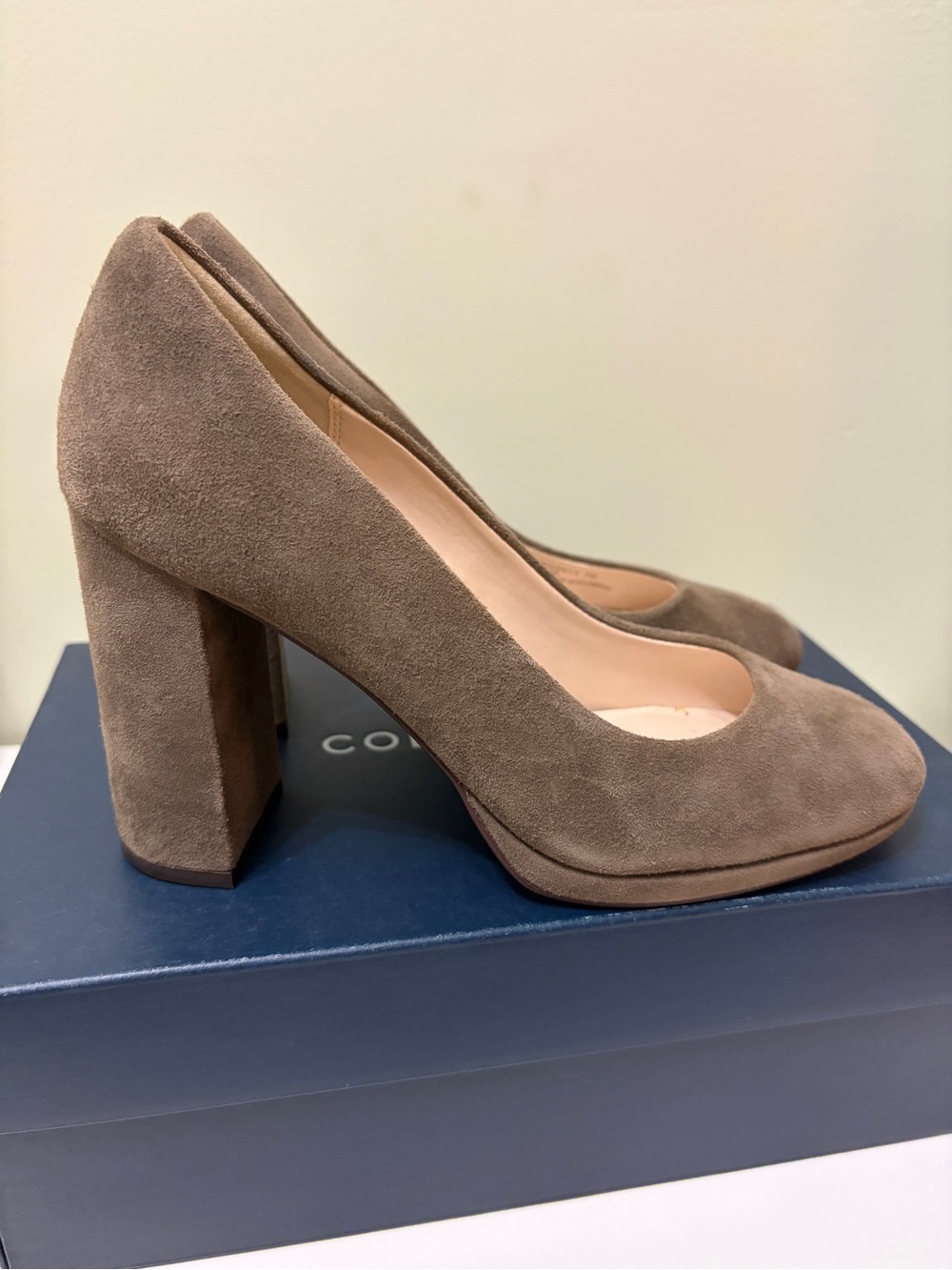 Cole Haan Renner Grand Pump 95mm Suede Block Heel